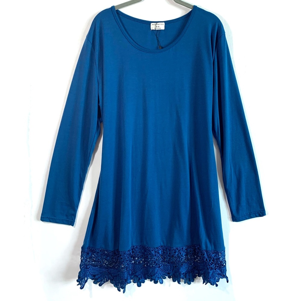 Match Stick Crochet Lace Trim Long Sleeve Dress